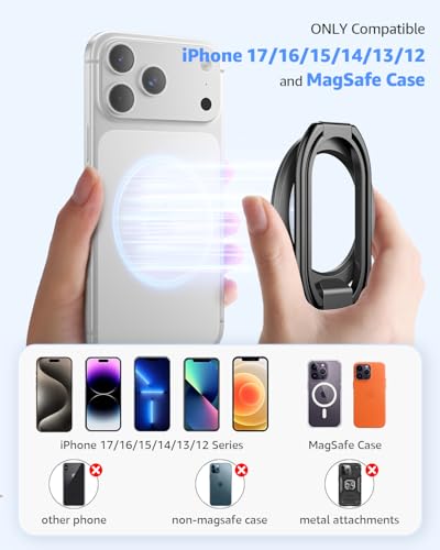 SUPERONE for MagSafe Kickstand, Durable Magnetic Ring Holder & Phone Grip - color: Black