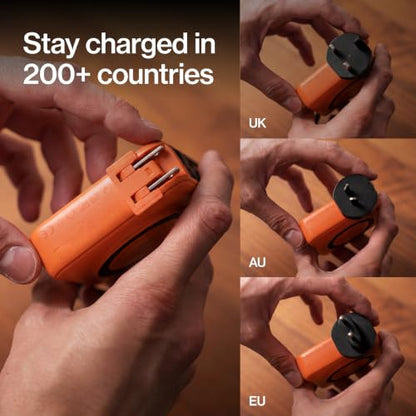 Statik SmartCharge (Gen 2) Power Bank, 5-in-1 Travel Charger, Wall Plug & Built-in USB C Cables, Watch Charger for Apple Watch, 10000mAh, European Adapter, Compatible with iPhone, iPad, Samsung - color: Gen 2 Orange