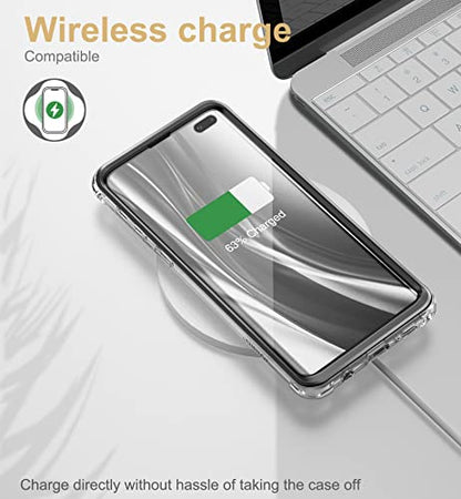 SURITCH Clear Case for Samsung Galaxy S10 Plus (Only) 6.4-inch, [Built-in Screen Protector] Full Body Protection Shockproof Bumper Rugged Phone Cover for S10 Plus -(Black) - color: Black Frame