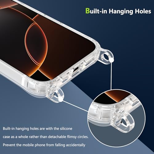 Magnetic Case for iPhone 16 Pro 6.3" Clear Crossbody Case with Adjustable Shoulder Neck Lanyard Strap,Compatible with Magsafe,Soft Slim Bumper Shockproof Protective Phone Cover-Black - color: Black, size: iPhone 16 Pro
