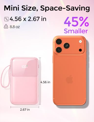 45% Smaller Portable Charger, 15000mAh Power Bank Built-in 4 Cables, Pink - color: Pink