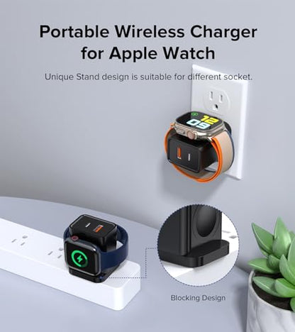 [3 in 1] USB C Charger Block for Apple Watch Charger Magnetic Fast Charging - color: Black