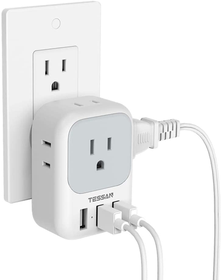 TESSAN USB Outlet Extender, Charger Block Multi Plug Adapter - color: Grey, size: 3 USB-A