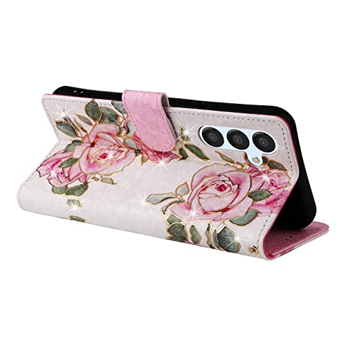 UEEBAI Wallet Case for Samsung Galaxy S23 5G, PU Leather Phone Case Kickstand RFID Blocking Flip Case Card Slots Wrist Strap Relief Engraved Pattern Magnetic Closure Flower Folio Case, White Rose - color: White Rose, size: Samsung Galaxy S23 5G