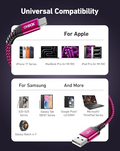 USB C Cable 60W Fast Charging [2 Pack 3FT] USB A to USB C Cable for CarPlay - color: Rose Red, size: 3FT, style: USB A to USB C