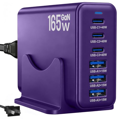 165W Charging Station, 6 Port Desktop Charger, 3 Ports 40W Purple - color: Purple