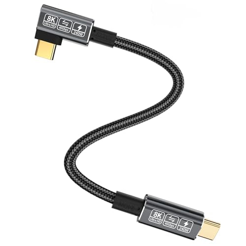 Short USB-C Thunderbolt 4 Cable - 240W Right Angle, 40Gbps Data & 8K Video, Compatible with USB4, Thunderbolt 3 & USB-C - size: Right Angle 40Gbps Data Transfer Cable 1.5FT