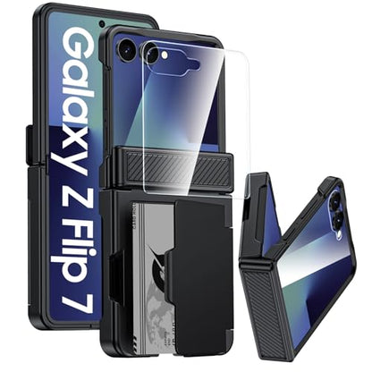 GooseBox for Samsung Galaxy Z Flip 7 Case Wallet RFID Card Holder&Hinge Protection&HD Screen Protector, Full Body Shockproof Cover for Galaxy Z Flip 7(Black) - color: Flip7-Black