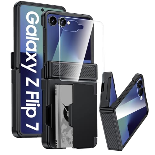 GooseBox for Samsung Galaxy Z Flip 7 Case Wallet RFID Card Holder&Hinge Protection&HD Screen Protector, Full Body Shockproof Cover for Galaxy Z Flip 7(Black) - color: Flip7-Black