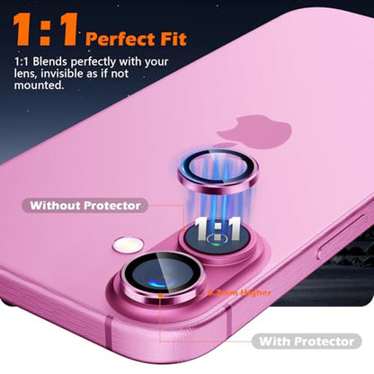 imluckies Camera Lens Protector for iPhone 16 / iPhone 16 Plus, AR+AF Tempered Glass 9H Anti-Scratch Metal Individual Lens Cover, HD Clear Camera Accessories, Case Friendly - Pink - color: Pink