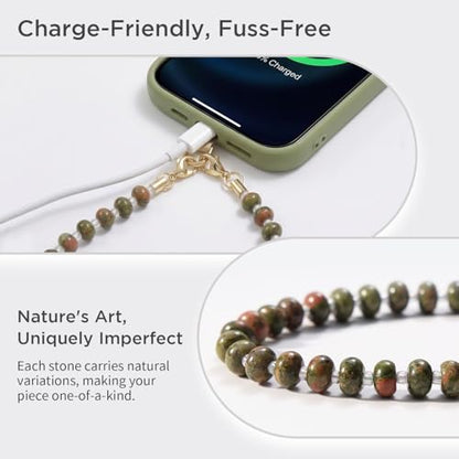 POSADINA Natural Stone Phone Charm, Beaded Healing Phone Wrist Strap, Handmade Cellphone Chain Lanyard with Tether Tab - color: Earth Mosaic