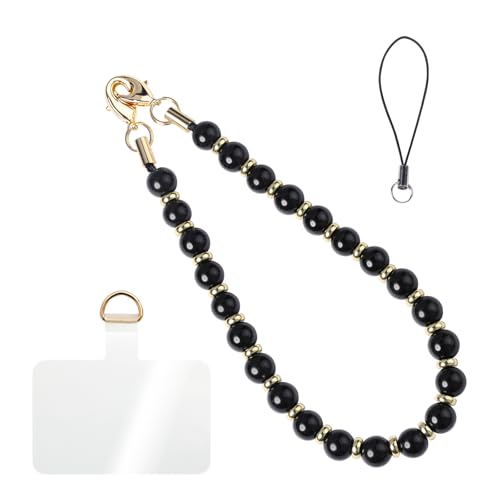 Handmade Beaded Charm Cell Phone Camera Lanyard, Wrist Strap with Natural Gemstone Beads,Phone Chain String, Keychain Decor for Wallet (Obsidian) - style: Obsidian