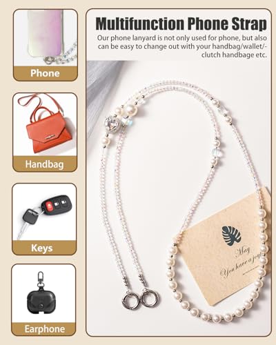 Phone Chain Crossbody Pearl Strap,Pearl Beaded Chain Shoulder Crossbody Lanyard with Phone Tether Patches Compatible with Most Phones Bag Purse - color: M
