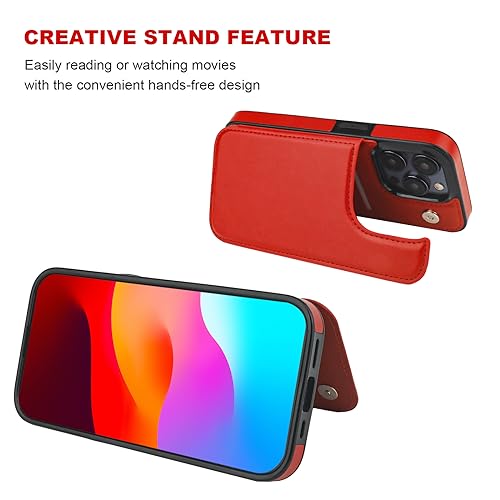 ONETOP for iPhone 15 Pro Wallet Case with Credit Card Holder,Red | Kickstand,ID/Cash Holder,Case Wallet with Card Slots,Double Magnetic Clasp,Durable PU Leather Shockproof Cover for Women Men - color: Red