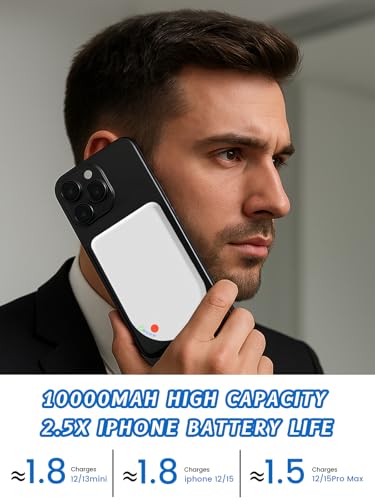 Magnetic Portable Charger, 10000mAh Wireless Power Bank USB-C Cable, MagSafe-Compatible Battery,Portable Charger Power Bank for iPhone 17/16/15/14/13/12 Series, Samsung,Android (White) - color: White