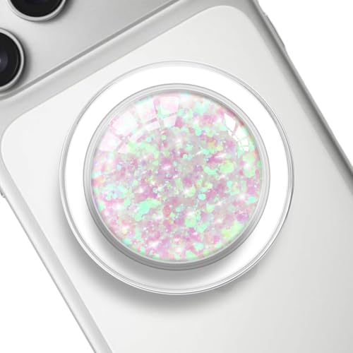 Transparent Magnetic Phone Grip Compatible with Magsafe，Collapsible Mobile Phones Stand Holder for Smartphone Tablet Cell Phone Accessory - Clear Crystal Pink Glitter - color: Pink Glitter