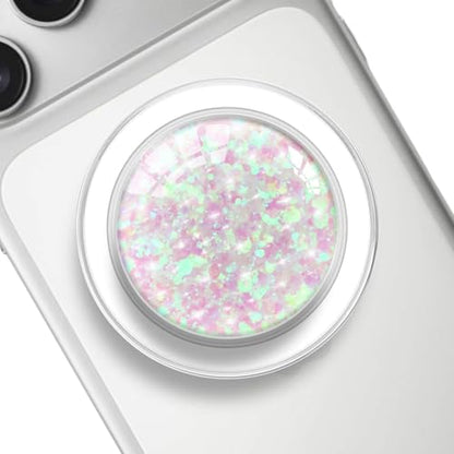Transparent Magnetic Phone Grip Compatible with Magsafe，Collapsible Mobile Phones Stand Holder for Smartphone Tablet Cell Phone Accessory - Clear Crystal Pink Glitter - color: Pink Glitter