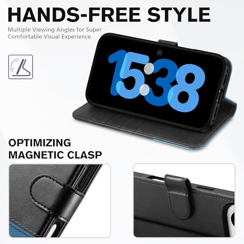 TUCCH Wallet Case for iPhone Air 6.5" 2025, Flip Stand, Black & Light Blue | RFID Blocking, 4 Card Holders, Kickstand, PU Leather, Shockproof TPU Shell, Magnetic Closure, Protective Folio Cover - color: Two-tone Black & Light Blue