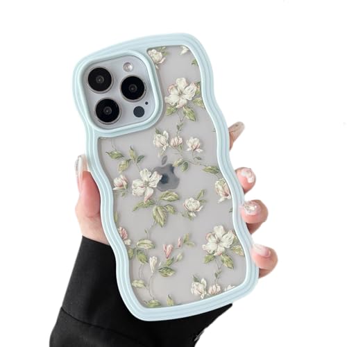 ZTOFERA Floral Case for iPhone 14 Pro 6.1 inch,Cute Curly Wave Frame Shape Case with Green Leaf Flower Pattern for Women Girls, Clear Slim Shockproof Phone Cover for iPhone 14 Pro, Green - color: Green, size: iPhone 14 Pro 6.1"