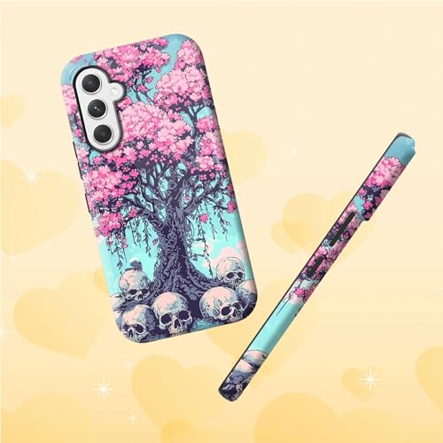 Cherry Blossom Skull Phone Case for Samsung Galaxy S25, Dual Layer Shockproof Rugged Cover with Soft TPU + Hard PC, Anti-Scratch Slim Fit Wireless Charging Compatible - color: Cherry Blossom Skull, size: 6.2" Galaxy S25