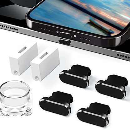 4 Pack Anti Dust Plugs Black Charging Port Plugs Compatible with iPhone 14 Pro Max 13 12 11 Mini Plus iPad Airpods, Metal Covers Protectors Prevent Your Charger Port from Dust/Lint/Water/Lost - color: 01 Midnight Black