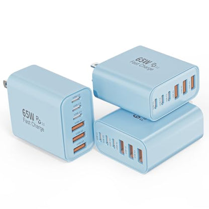 3Pack 65W USB C Charger Block,Apple USB C Charging Block 6-Port GaN Charger - color: Blue, size: 3Pack