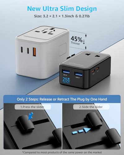 “Air” Universal Travel Adapter 2 USB-C＆ 2 USB-A Cover 200+ Countries - color: Black, size: A1R PD25W