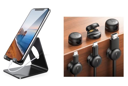 Lamicall Cell Phone Stand, Phone Dock Cable Clips Spring Cord Organizer Holder
