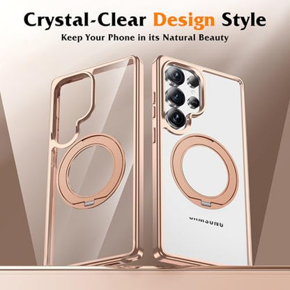 Compatible with Clear Samsung Galaxy S25 Ultra Case with 360° Invisible Magnetic Ring Stand [Compatible with Mag-Safe] Shockproof Plating Phone Case for S25 Ultra 6.9",Desert Gold - color: Desert Gold, size: Samsung Galaxy S25 Ultra