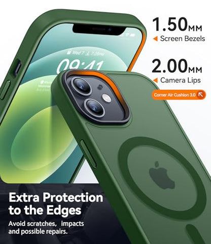 CANSHN Magnetic for iPhone 12 Case/iPhone 12 Pro Case, Deep Green | Translucent Matte, Compatible with MagSafe, Heavy Duty Protection, Scratch Resistant, Slim Fit, Pocket Friendly - color: Matte Magnetic & Deep Green