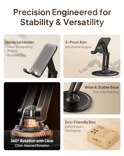 COOPER 360° Stand Rotating Cell Phone Stand for Desk, Desktop Phone Holder - color: 2 Pack - White/Black