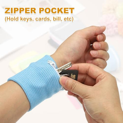 Wrist Wallet Wristband with Zipper, Cotton Wrist SweatBands Sports Absorb Sweat - color: Pink