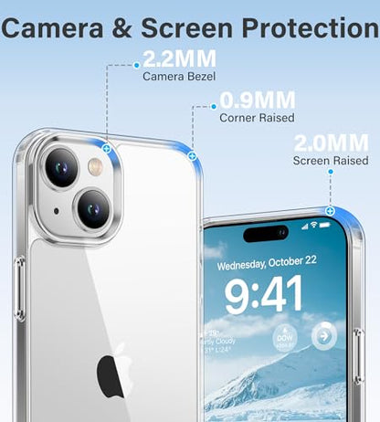 Vakoo Clear Case for iPhone 15 Plus, Anti-Yellowing | Hard Back with Military-Grade Drop Protection, Wireless Charging Compatible - color: Transparent, size: iPhone 15 Plus