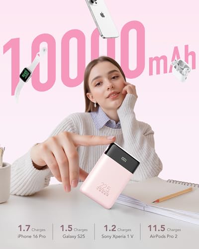 VEGER 10000mAh 22.5W Fast Charging Portable Charger with Built-in Cables - color: Pink
