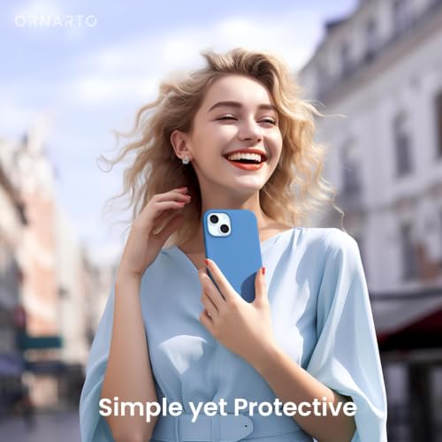 ORNARTO Compatible with iPhone 15 Case 6.1, Slim Liquid Silicone 3 Layers Full Covered Soft Gel Rubber Phone Case, Anti-Scratch Shockproof Protective Cover 6.1 Inch, Blue - color: Blue