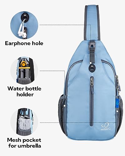 WATERFLY Sports Crossbody Sling Backpack Sling Bag Chest Bag Daypack for Cycling Hiking Running Men Women | Small Hiking bag,Multi-compartment storage,Water-resistant,Breathable back pad,Reversible adjustable shoulder strap - color: Starry Night Light Blu