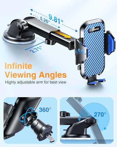 VANMASS Car Phone Holder Ultimate Military-Grade Strongest Suction & Clip Windshield Dash Best Strongest Cell Phone Automotive Dash Gauge Accents for iPhone 18 Pro Max 17 16 15 14 Blue - color: Blue