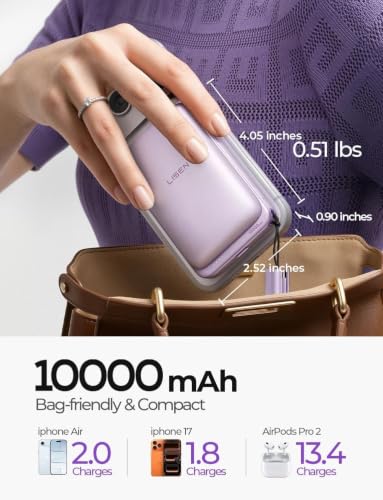LISEN Magnetic Portable Charger Power Bank for iPhone 10000mAh - color: Soft Violet