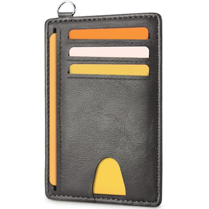 Mayski Slim Wallet, Credit Card Holder for Women, Minimalist Front Pocket RFID Blocking Card Cases, Small Wallet Women Men(Oiled Wax Grey) - color: Oiled Wax Grey