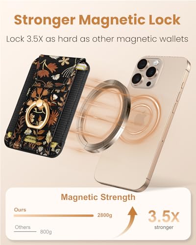 Shorogyt Compatible with Magsafe Wallet with Grip, Black Leaves - color: Black Leaves