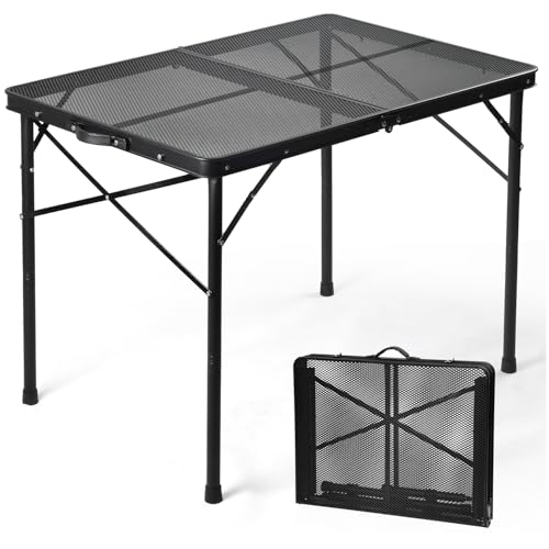 3 Ft Folding Camping Table, Adjustable Height 16.5-26 in, Metal Grill Table - color: Black, size: 3FT-Mid