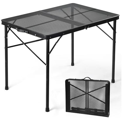 3 Ft Folding Camping Table, Adjustable Height 16.5-26 in, Metal Grill Table - color: Black, size: 3FT-Mid