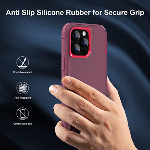 Sansunto for iPhone 13 Pro Case, Durable Phone Case for Women, Heavy Duty [Shockproof] [Dropproof] [Dustproof] Protective Phone Cases for iPhone 13 Pro in 6.1 Inch (Burgundy/Peach) - color: Burgundy/Peach