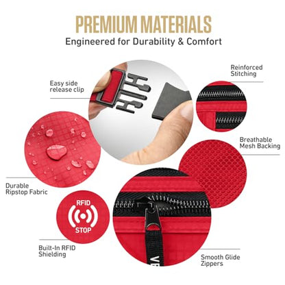 VENTURE 4TH Travel Money Belt, RFID Blocking Passport Holder - Red - color: Red