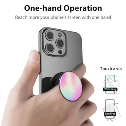 Phone Grip, Phone Ring Holder Finger Kickstand, 360°Rotation & Adjustable Metal Cell Phone Rings Gripper Stand Work with Magnetic Car Mount for iPhone Samsung & Other Phones - Rainbow - color: Rainbow