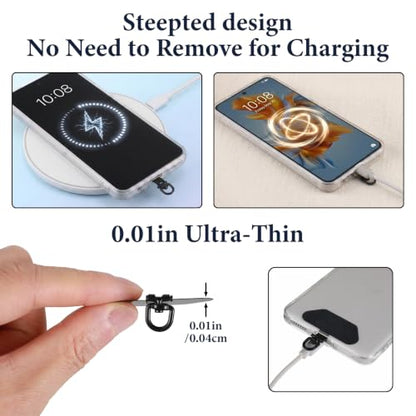2 Pack Metal Phone Tether Tab, 360° Rotating Phone Lanyard Tab