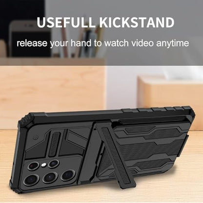 for Samsung Galaxy S21 Ultra Wallet Case with Card Holder, Black | Detachable Card Holder, Built-in Kickstand, with Screen Protectors - Soft 2 Pack, Military Grade, Full Body Shockproof - size: for Galaxy S21 Ultra - 6.8''