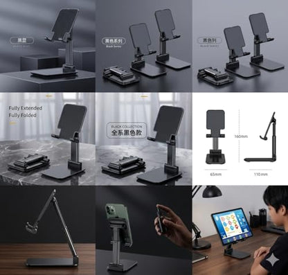 Phone and Tablet Stand, Adjustable, Foldable Universal Mount, Compatible with iPhone, iPad. Useful for Study Table, Office, Home etc. Phone, Ipad, Stand. (Black) - color: Black