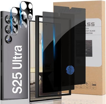 [2+2] for Samsung Galaxy S25 Ultra Privacy Screen Protector and Camera Lens Protector, [28°Anti-Spy] [Installation Tool] [Fingerprint Unlock] Black Tempered Glass Film Bubble Free Case Friendly for S25U - size: S25 Ultra