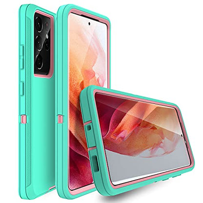 MXX Case Compatible with Galaxy S21 Ultra Case, 3-Layer Super Full Heavy Duty Body Bumper Cover/Shock Protection/Dust Proof, Designed for Samsung Galaxy S21 Ultra 5G 6.8 Inch 2021 (Aqua/Light Pink) - color: Aqua/light Pink